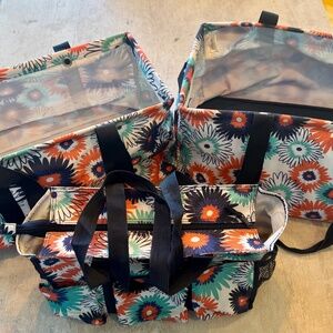 Set of 3 Thirty-One Organizing Utility Tote Beach Carryall Bags - Floral Pattern